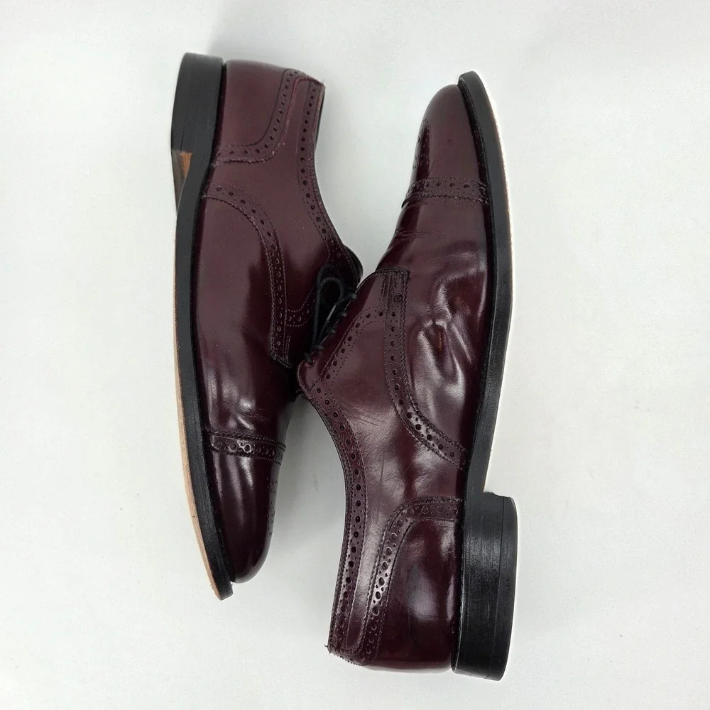 Allen Edmonds Sanford Burgundy Red Cap Toe Brogue Derby Oxford Shoes Mens 11.5